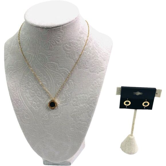 NEW Roman Numerals Reversible Gold Necklace Earrings Set - Picture 1 of 13